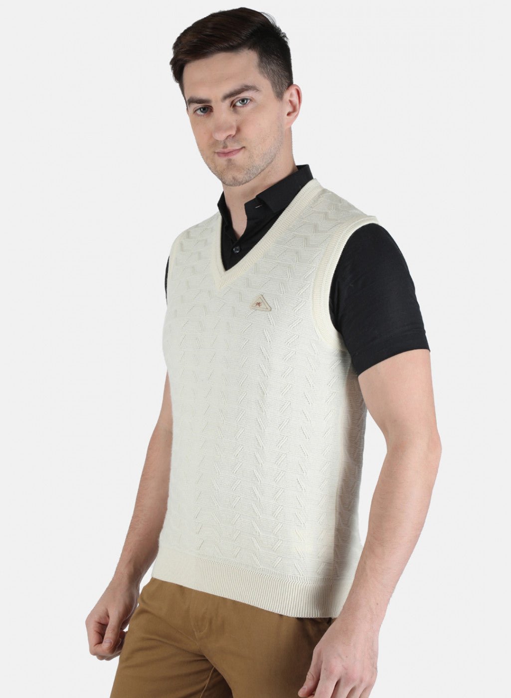 Men Off White Self Design Sweater
