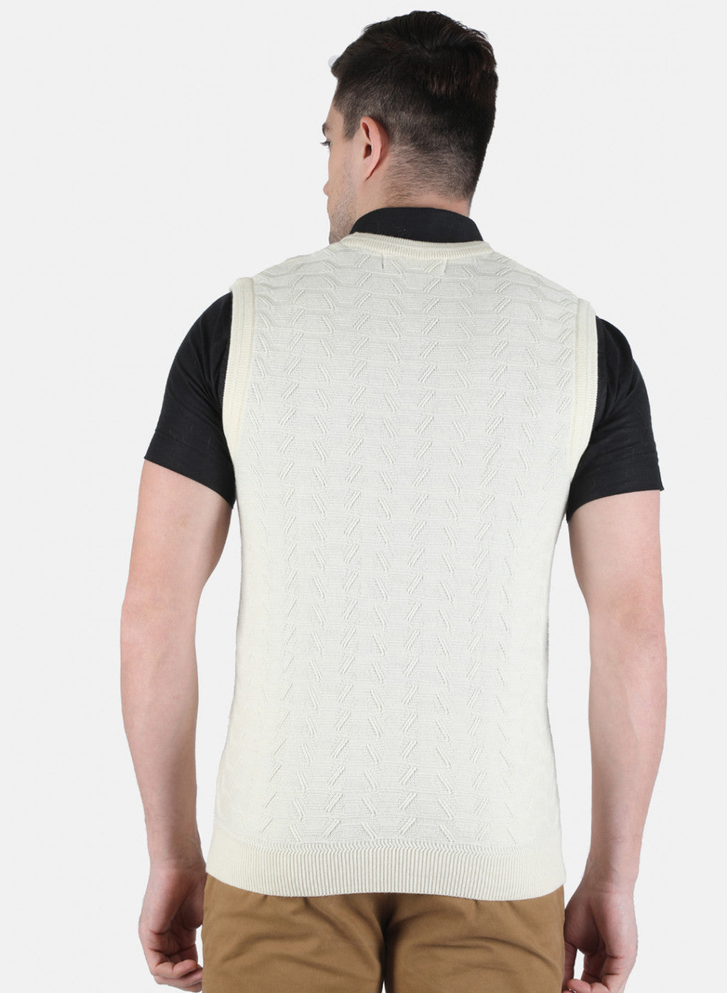 Men Off White Self Design Sweater