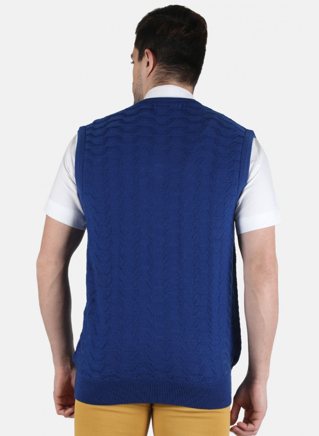 Men Blue Self Design Sweater