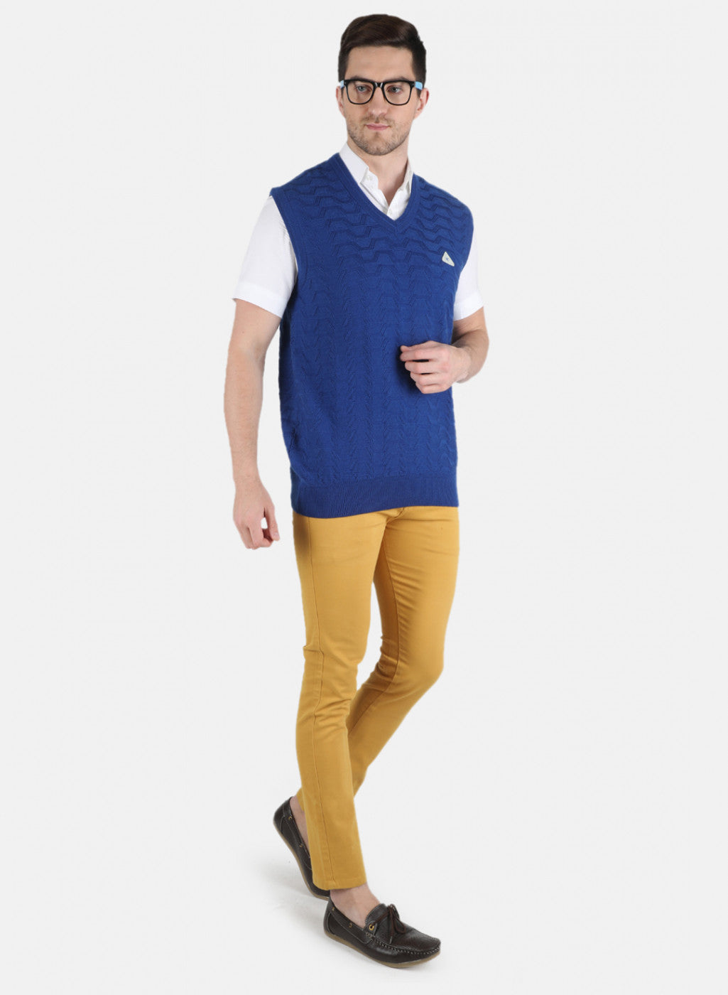 Men Blue Self Design Sweater