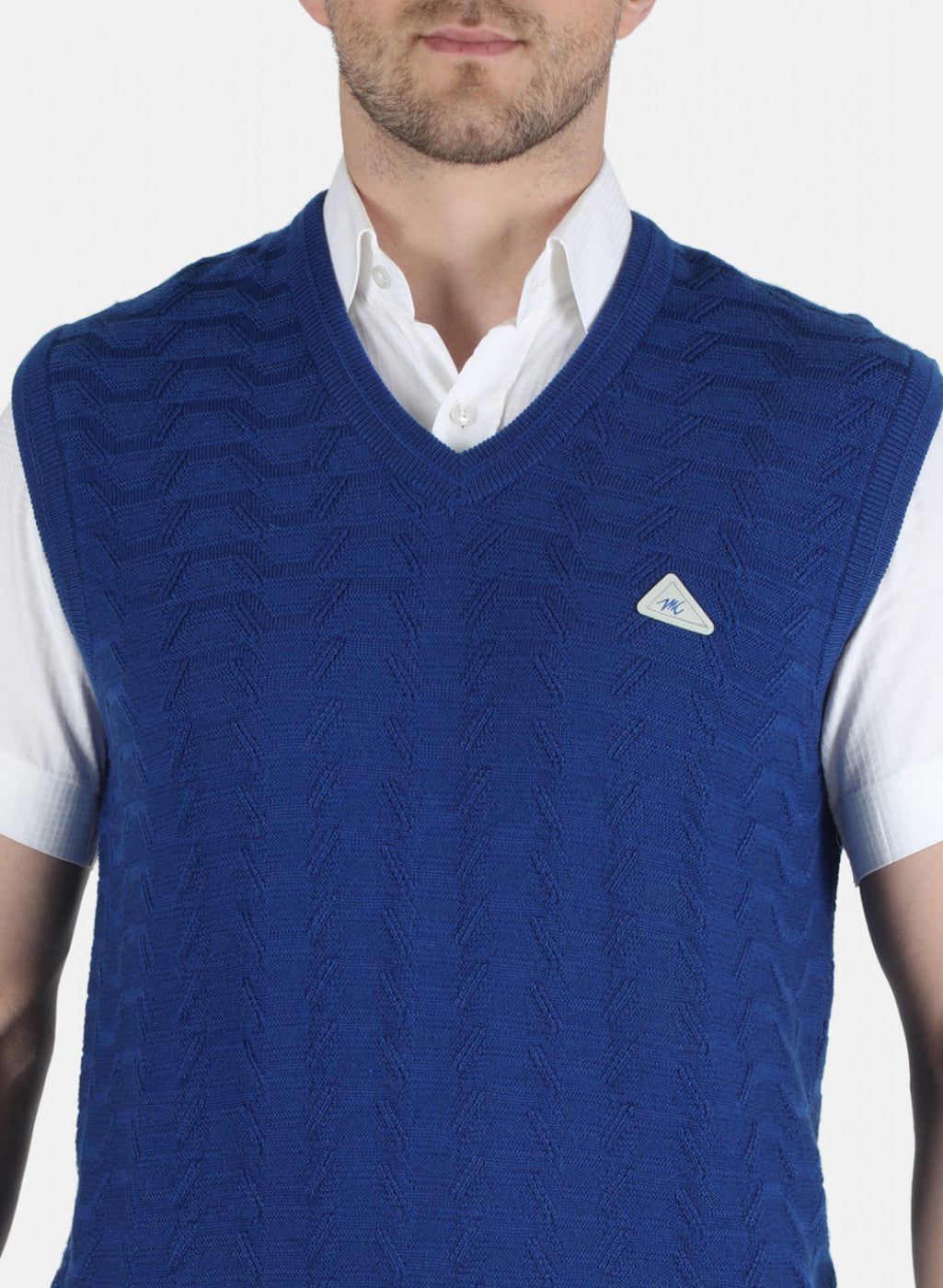 Men Blue Self Design Sweater