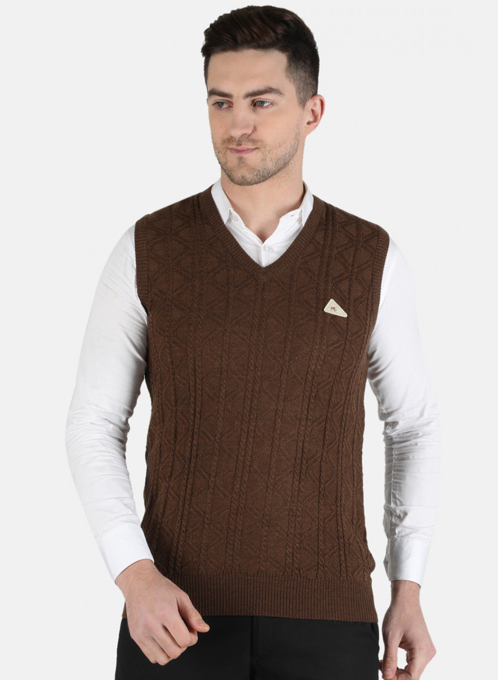 Men Brown Self Design Sweater