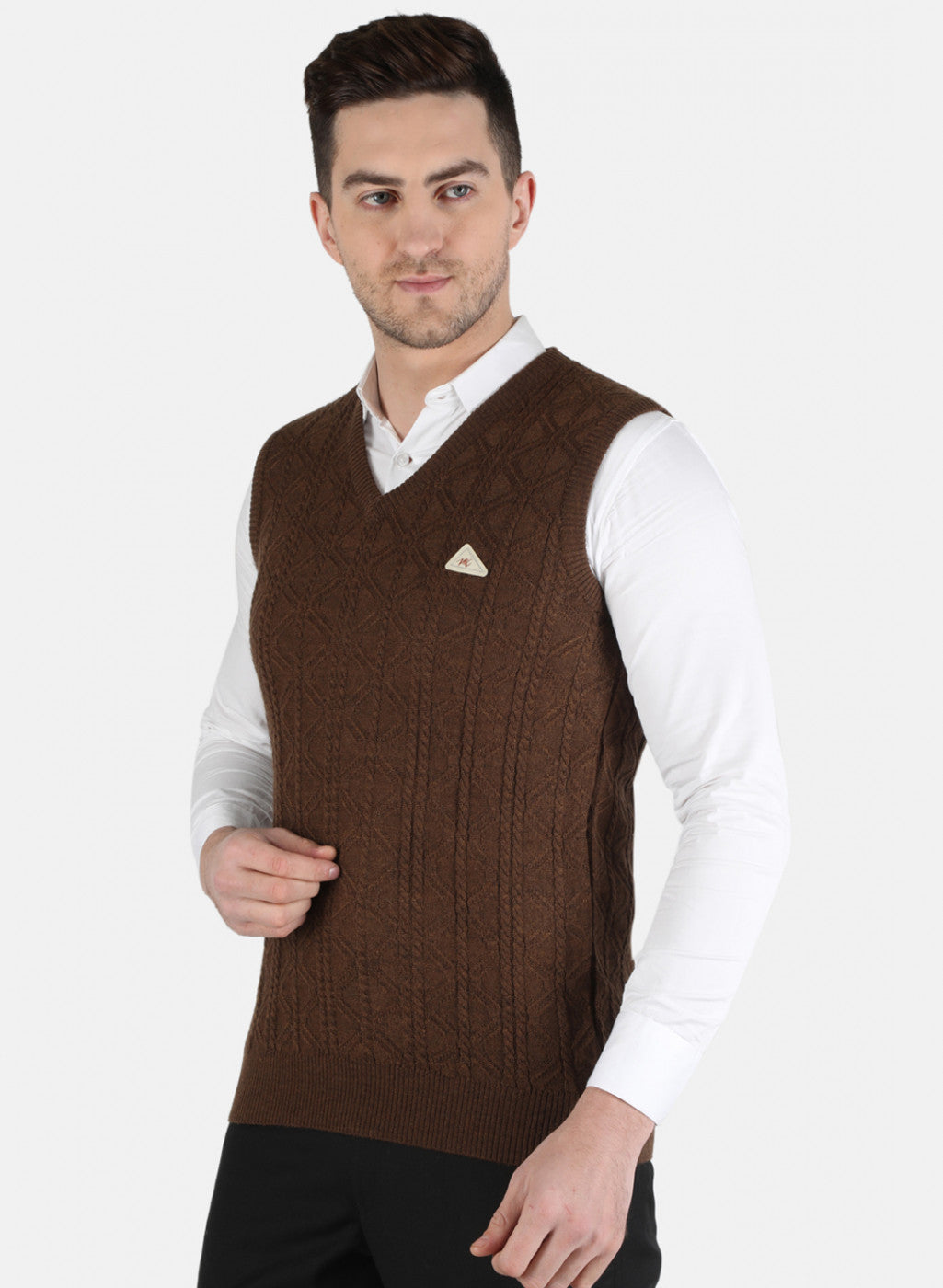 Men Brown Self Design Sweater