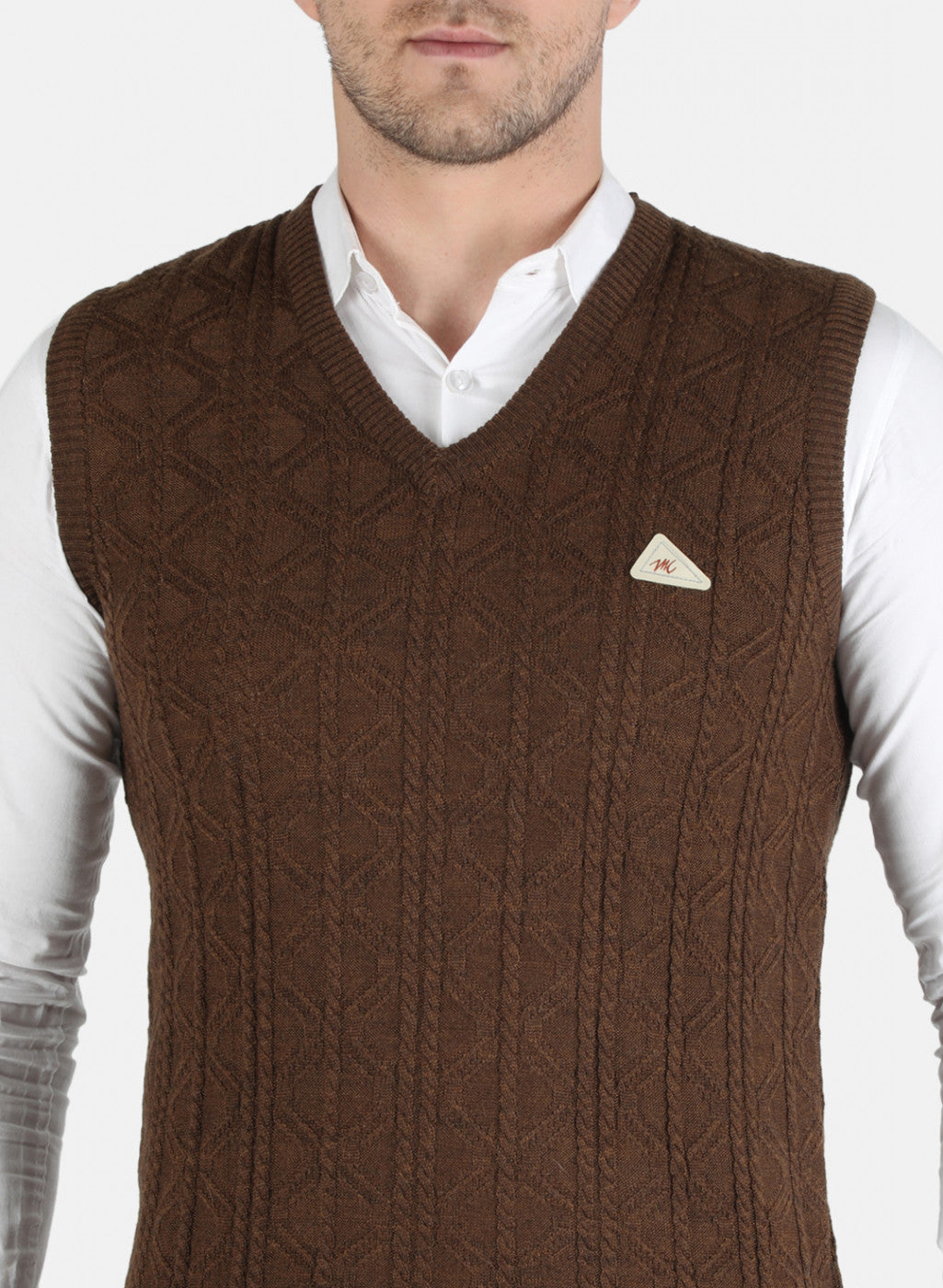 Men Brown Self Design Sweater