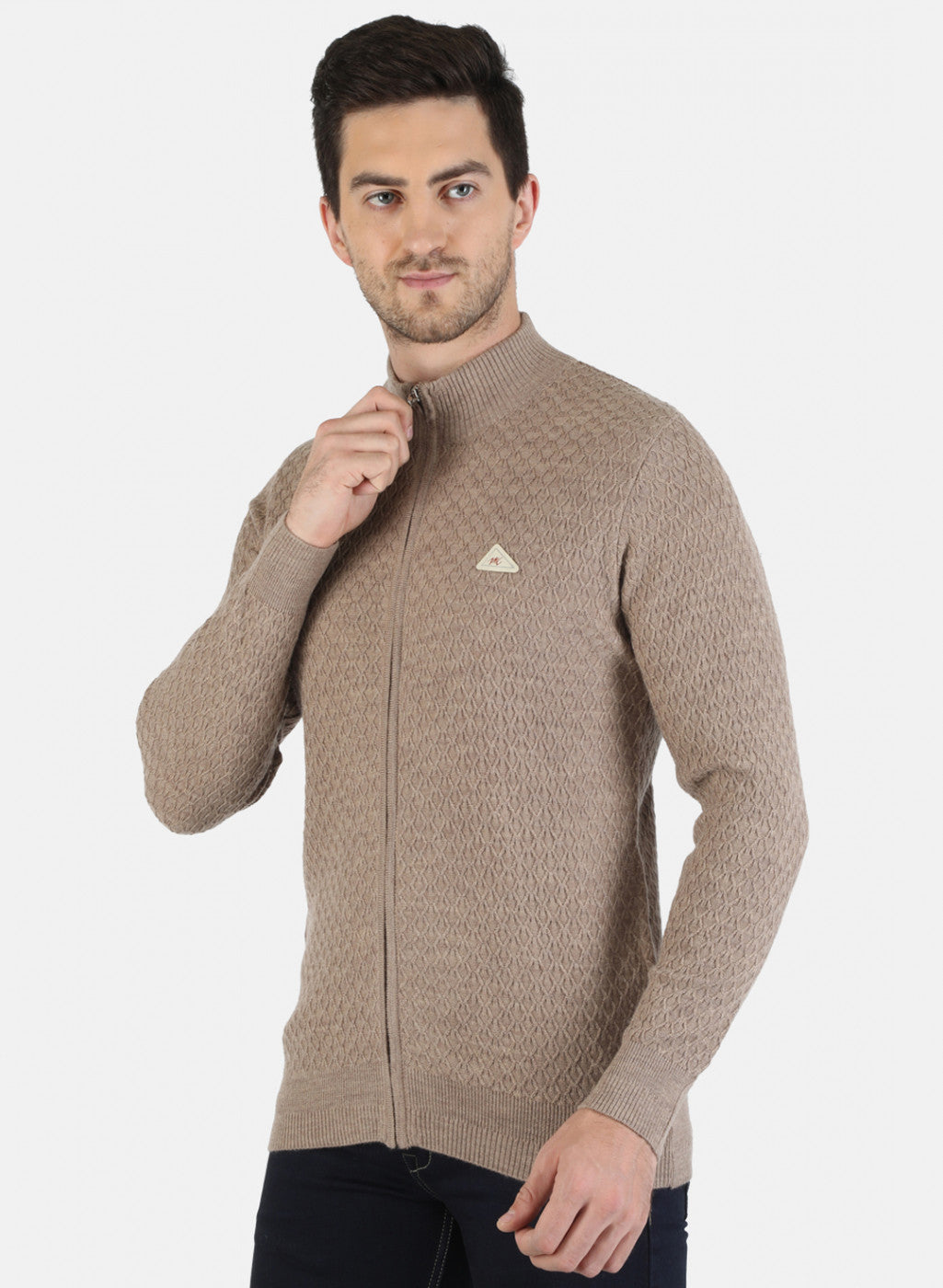 Men Beige Self Design Pullover