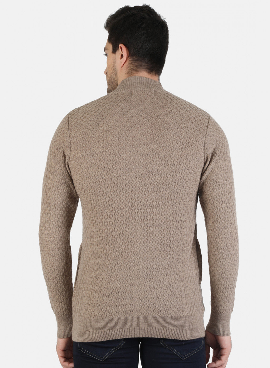 Men Beige Self Design Pullover