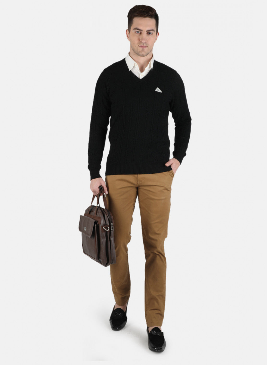 Men Black Self Design Pullover