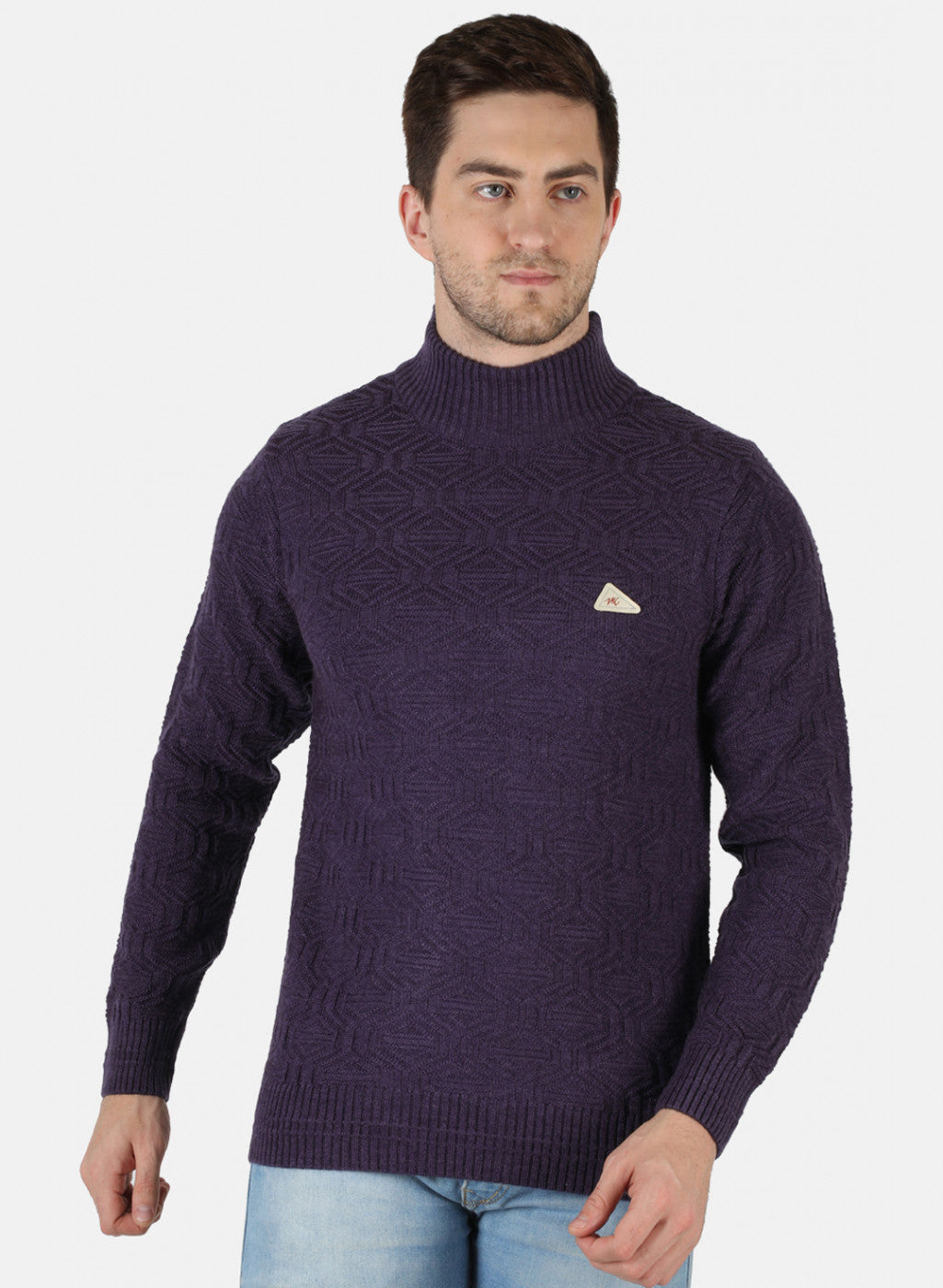 Men Purple Self Design Pullover