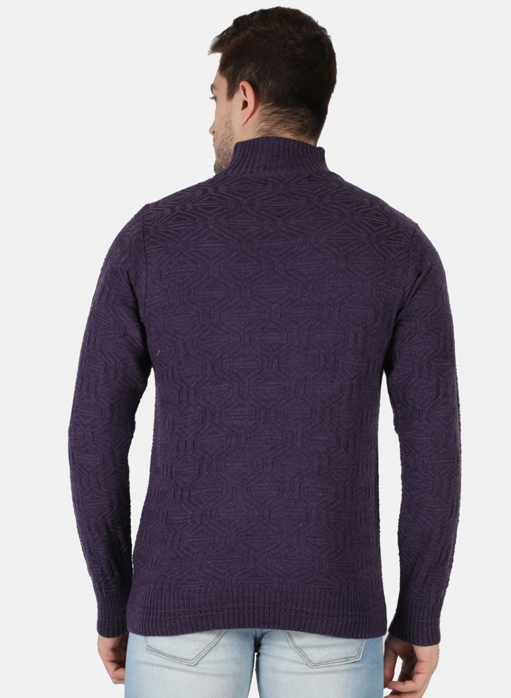 Men Purple Self Design Pullover