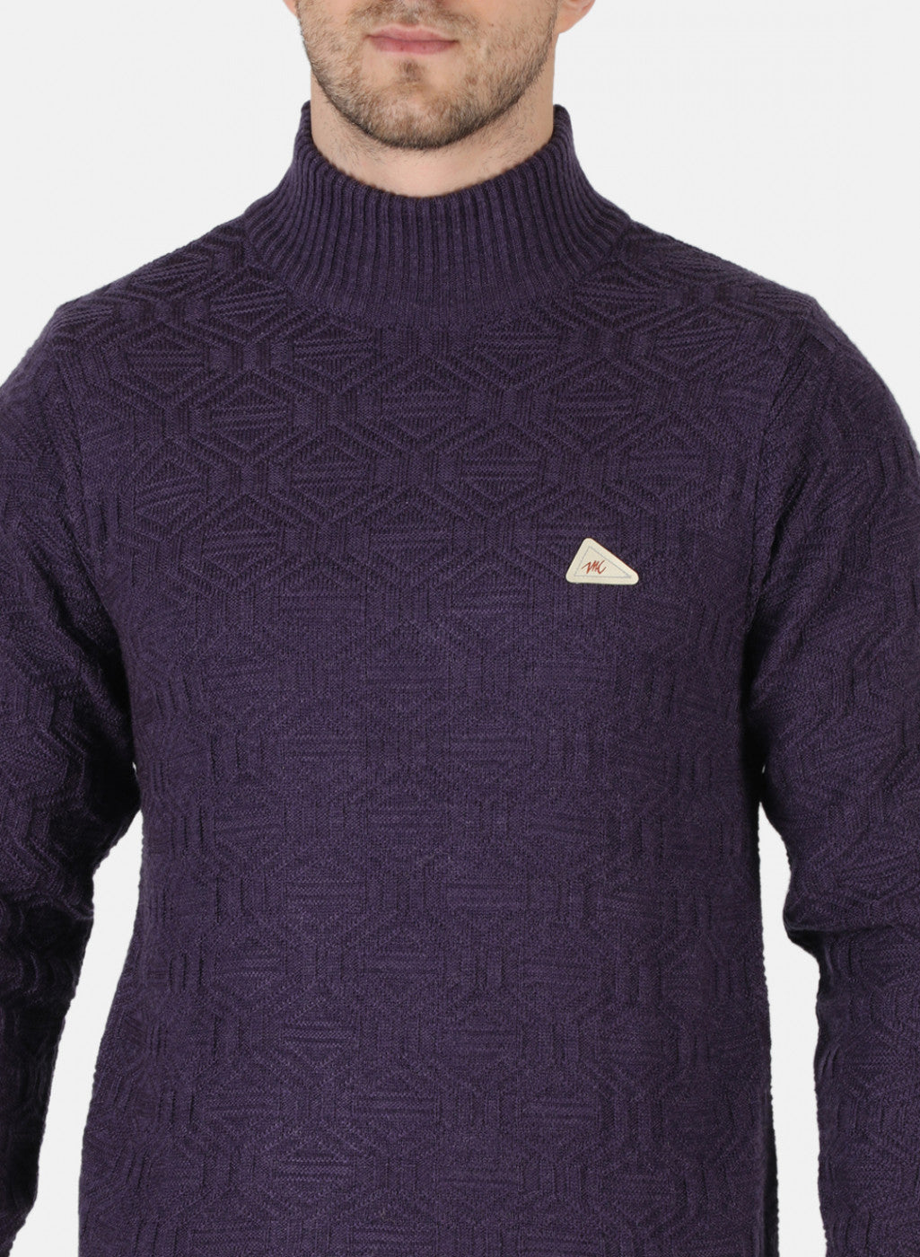 Men Purple Self Design Pullover