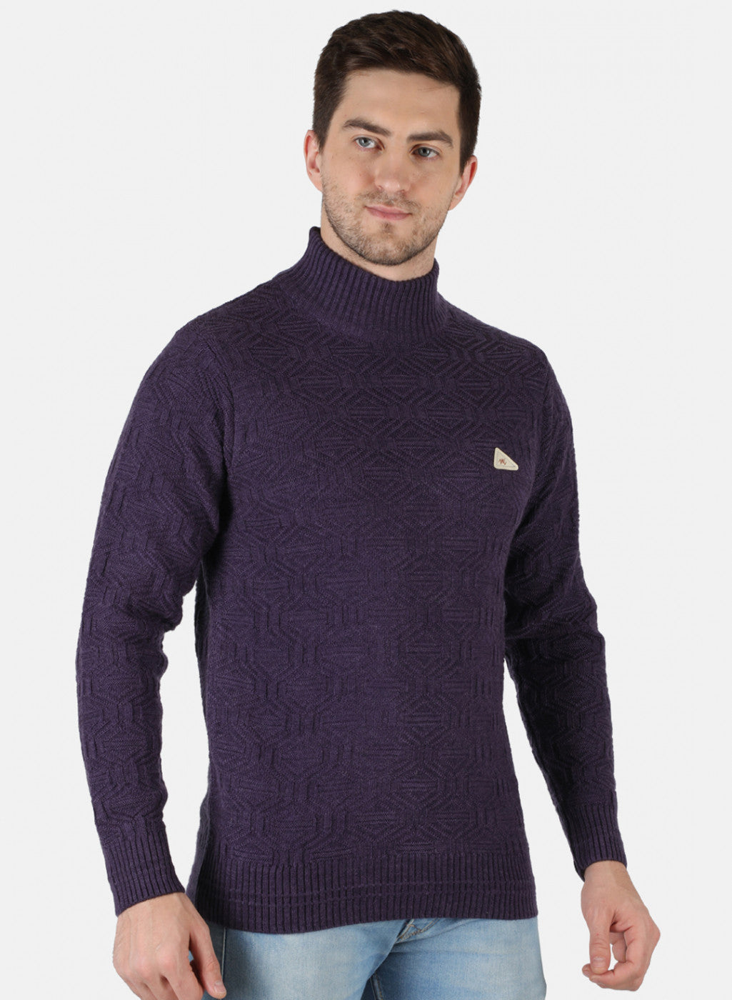Men Purple Self Design Pullover