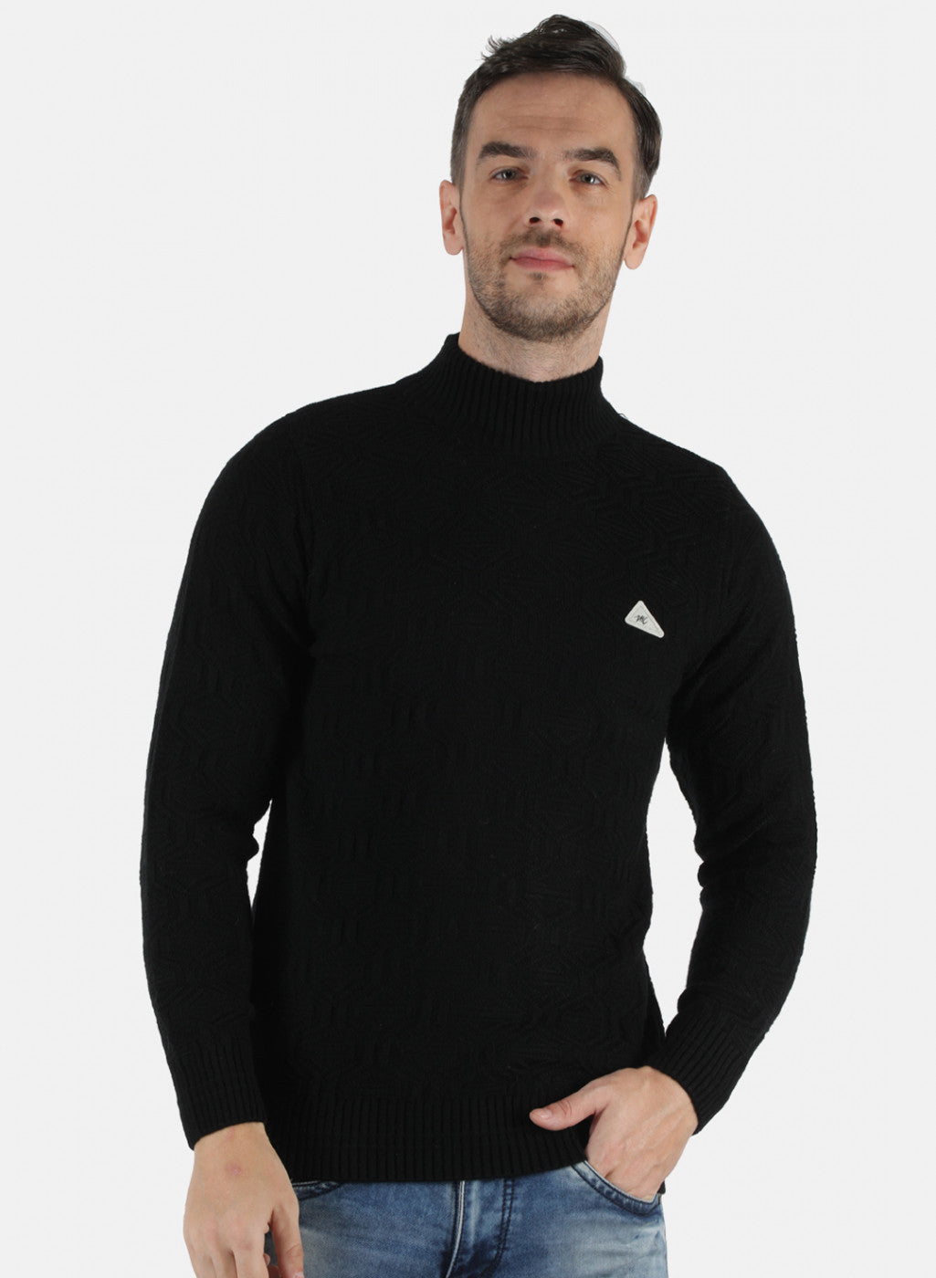 Men Black Self Design Pullover