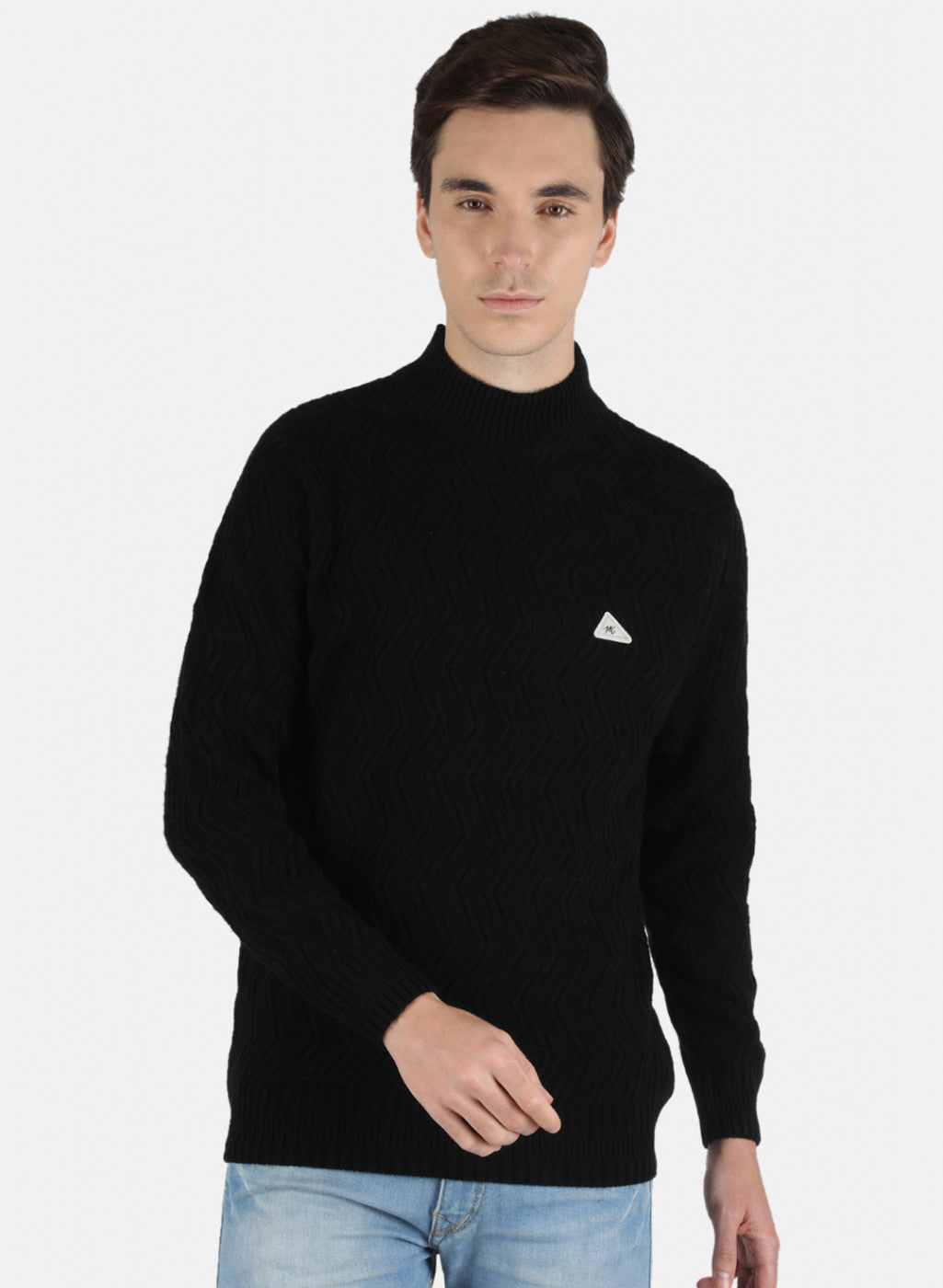 Men Black Self Design Pullover