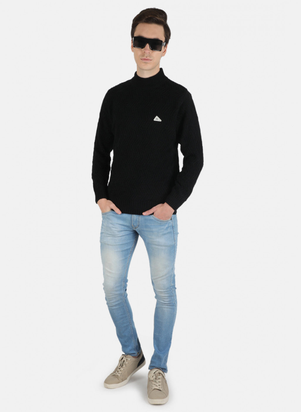 Men Black Self Design Pullover