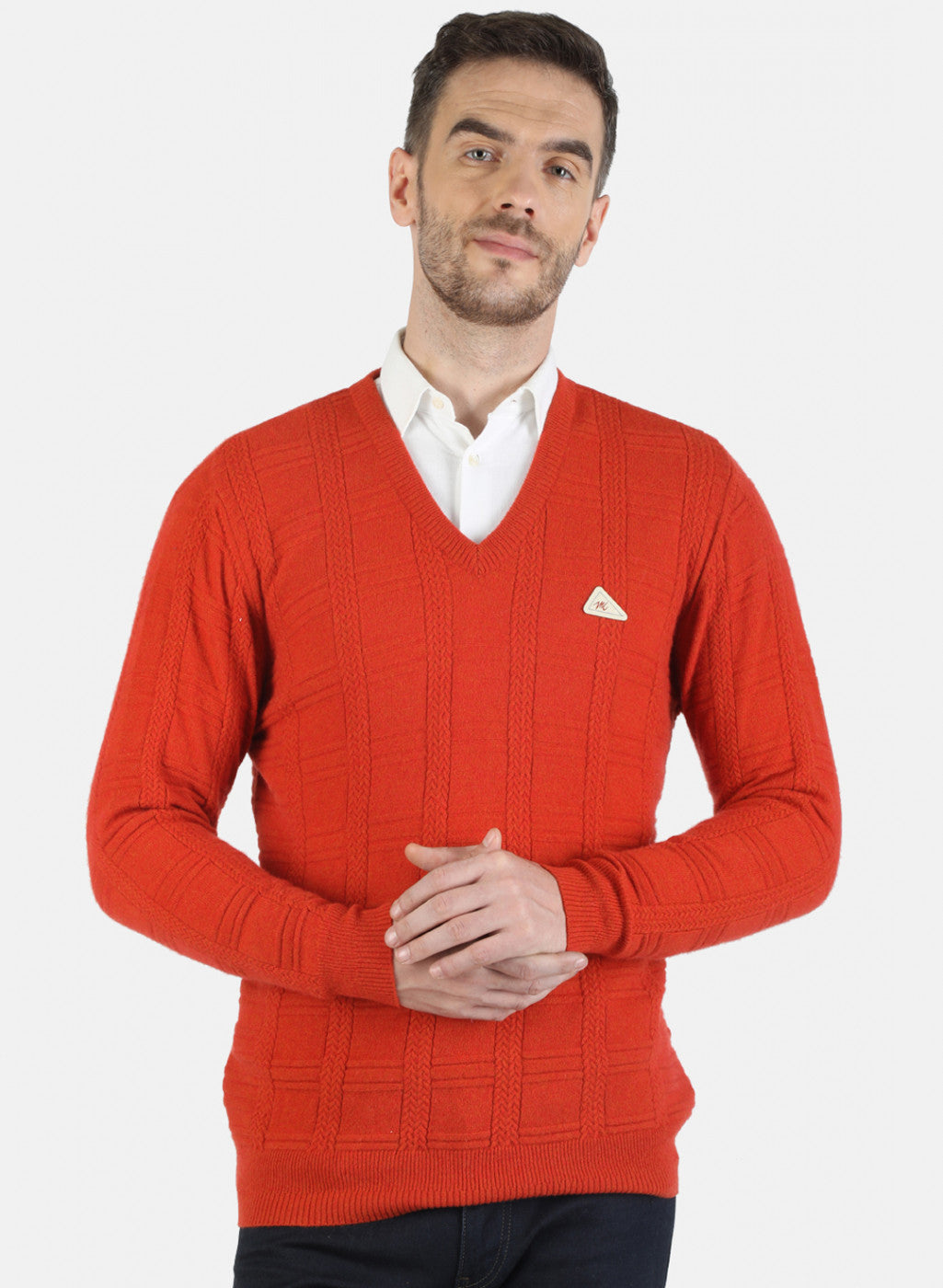 Men Orange Solid Pullover