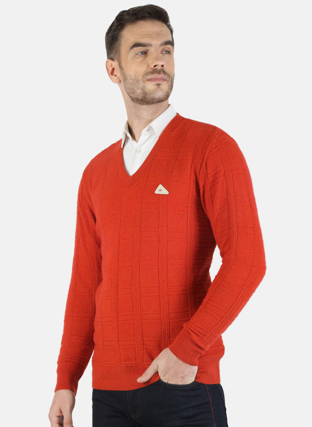 Men Orange Solid Pullover