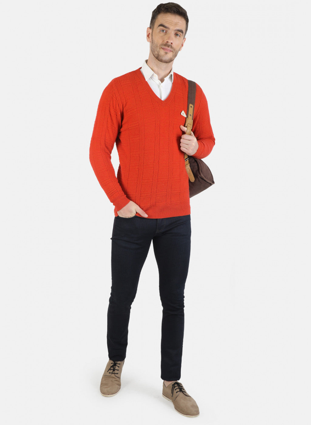 Men Orange Solid Pullover