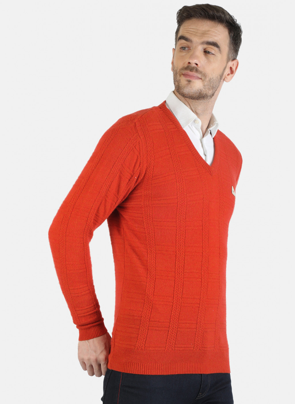 Men Orange Solid Pullover