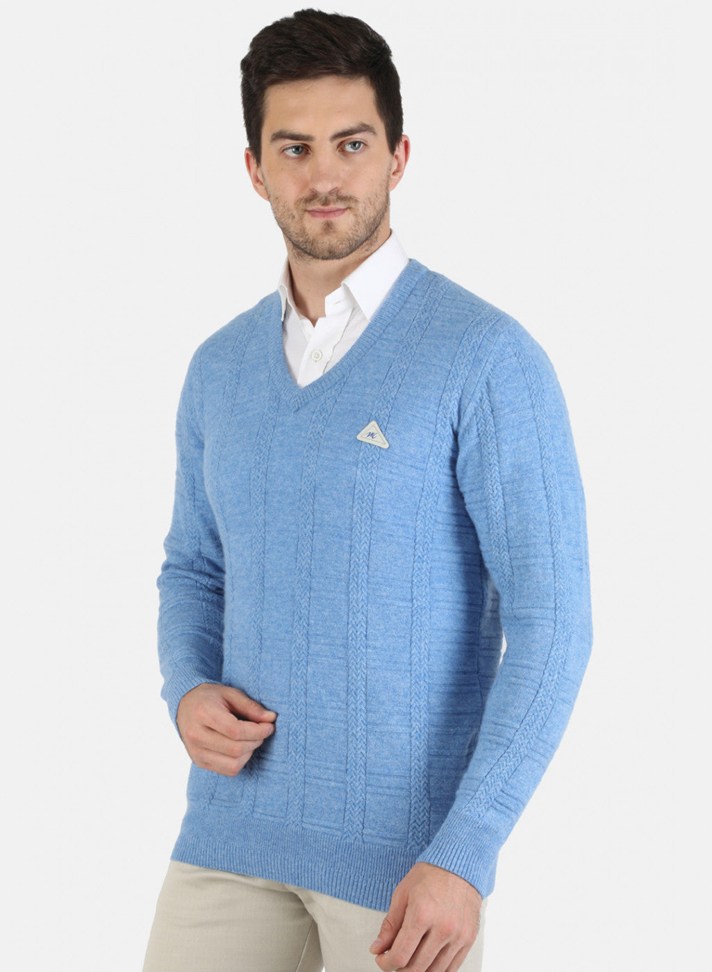 Men Blue Self Design Pullover