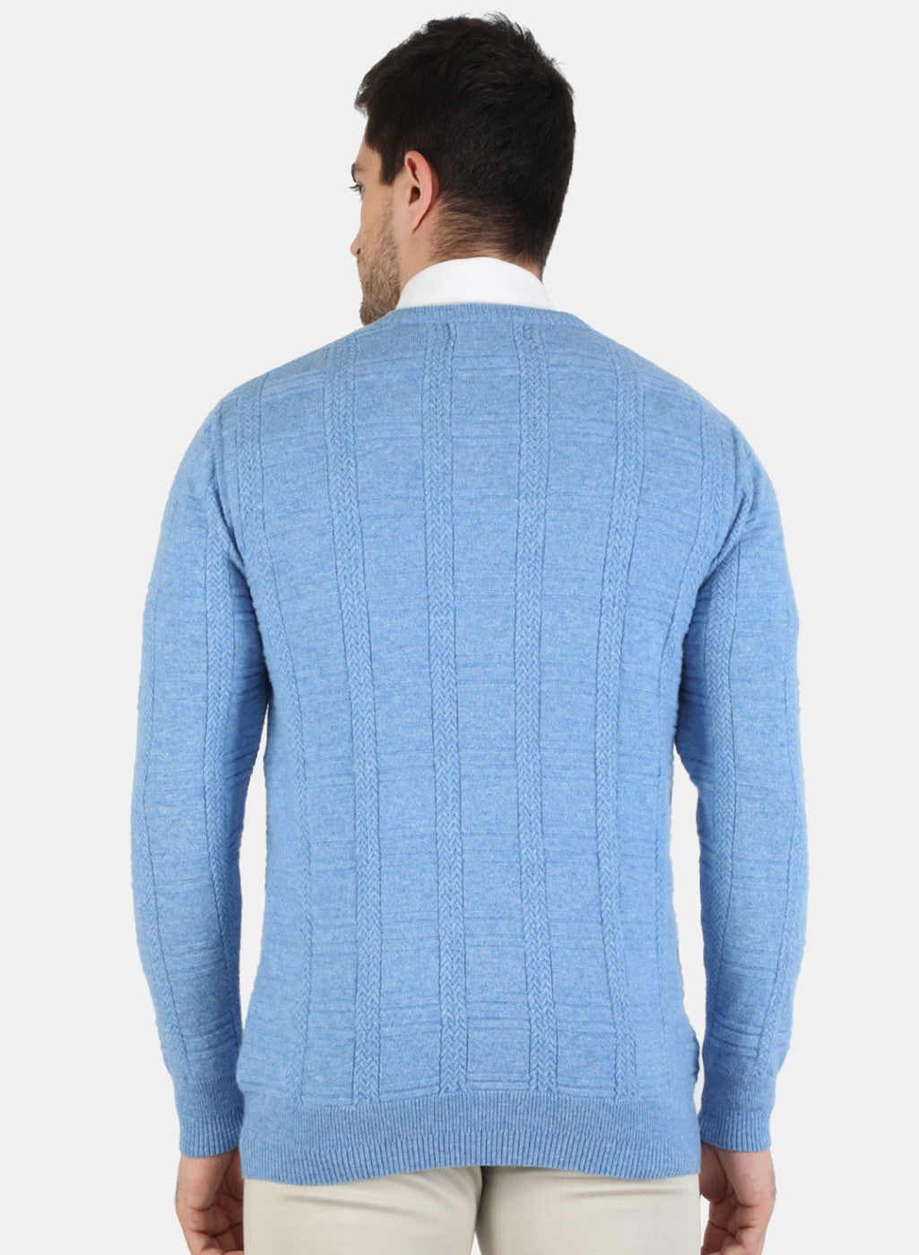 Men Blue Self Design Pullover