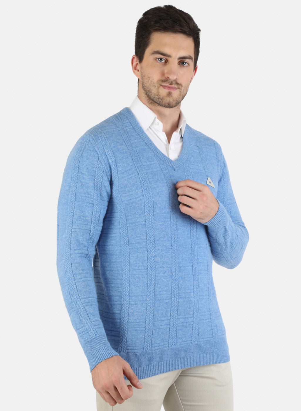 Men Blue Self Design Pullover