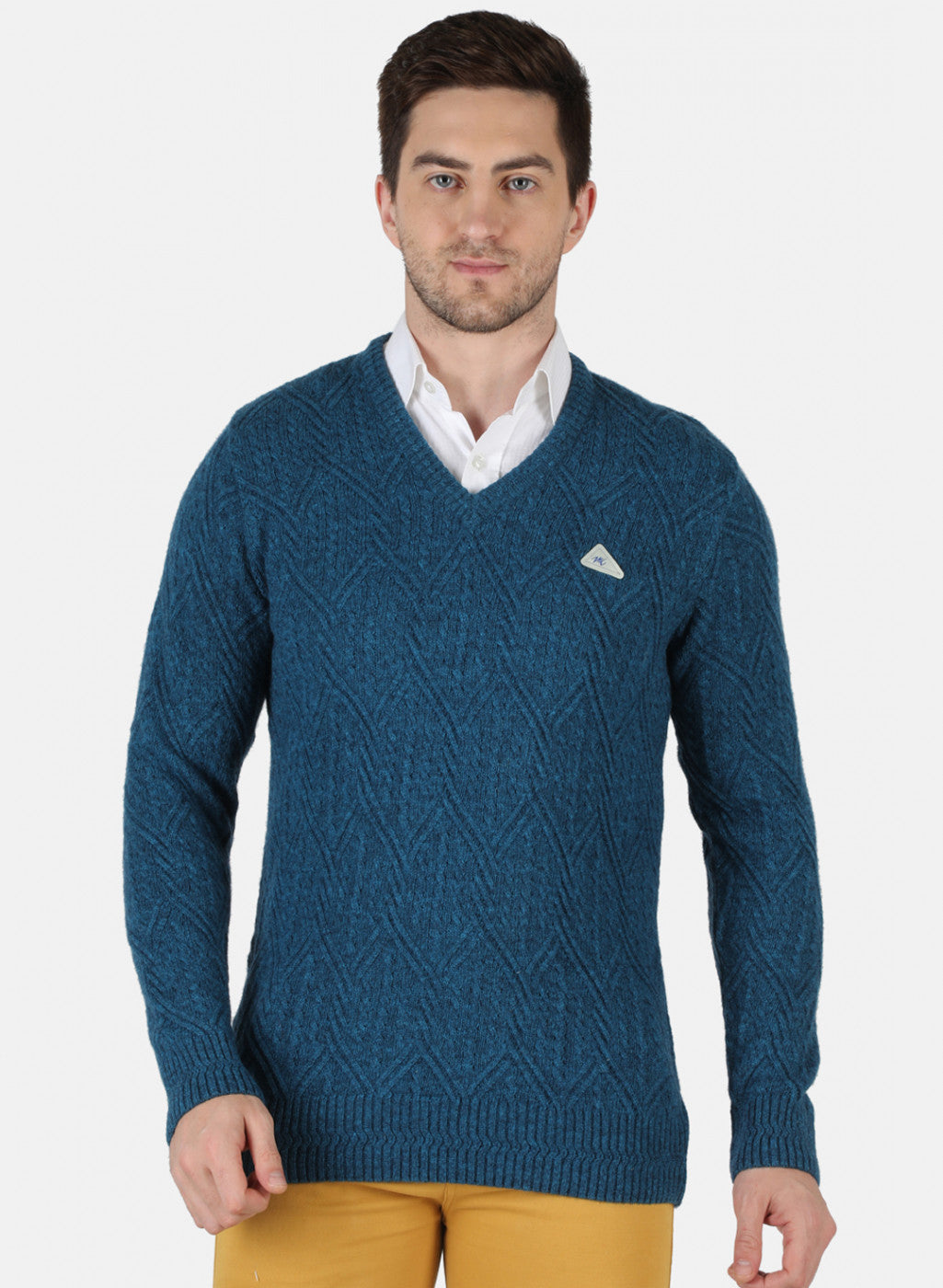 Men Blue Self Design Pullover