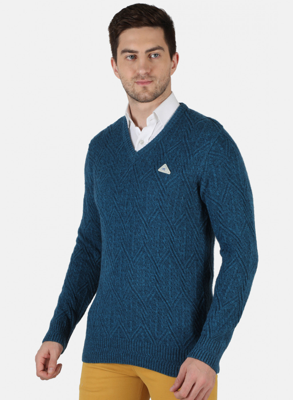 Men Blue Self Design Pullover