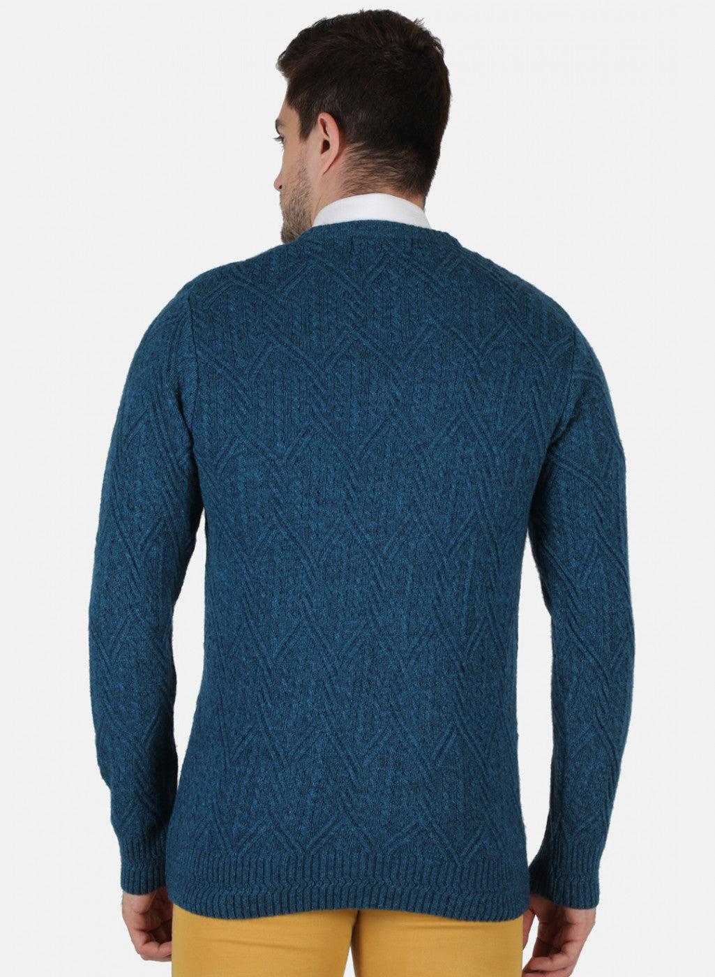 Men Blue Self Design Pullover