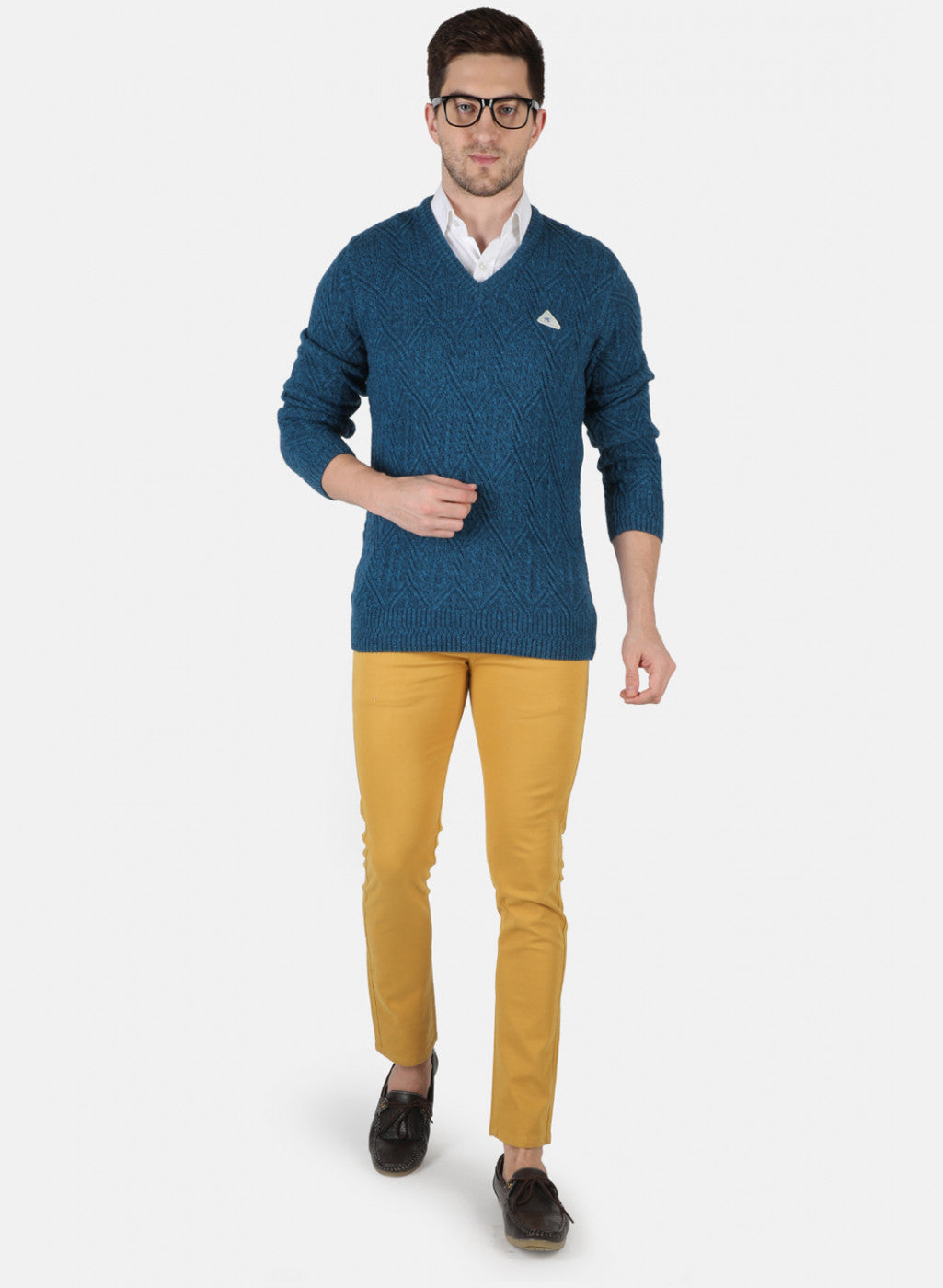 Men Blue Self Design Pullover