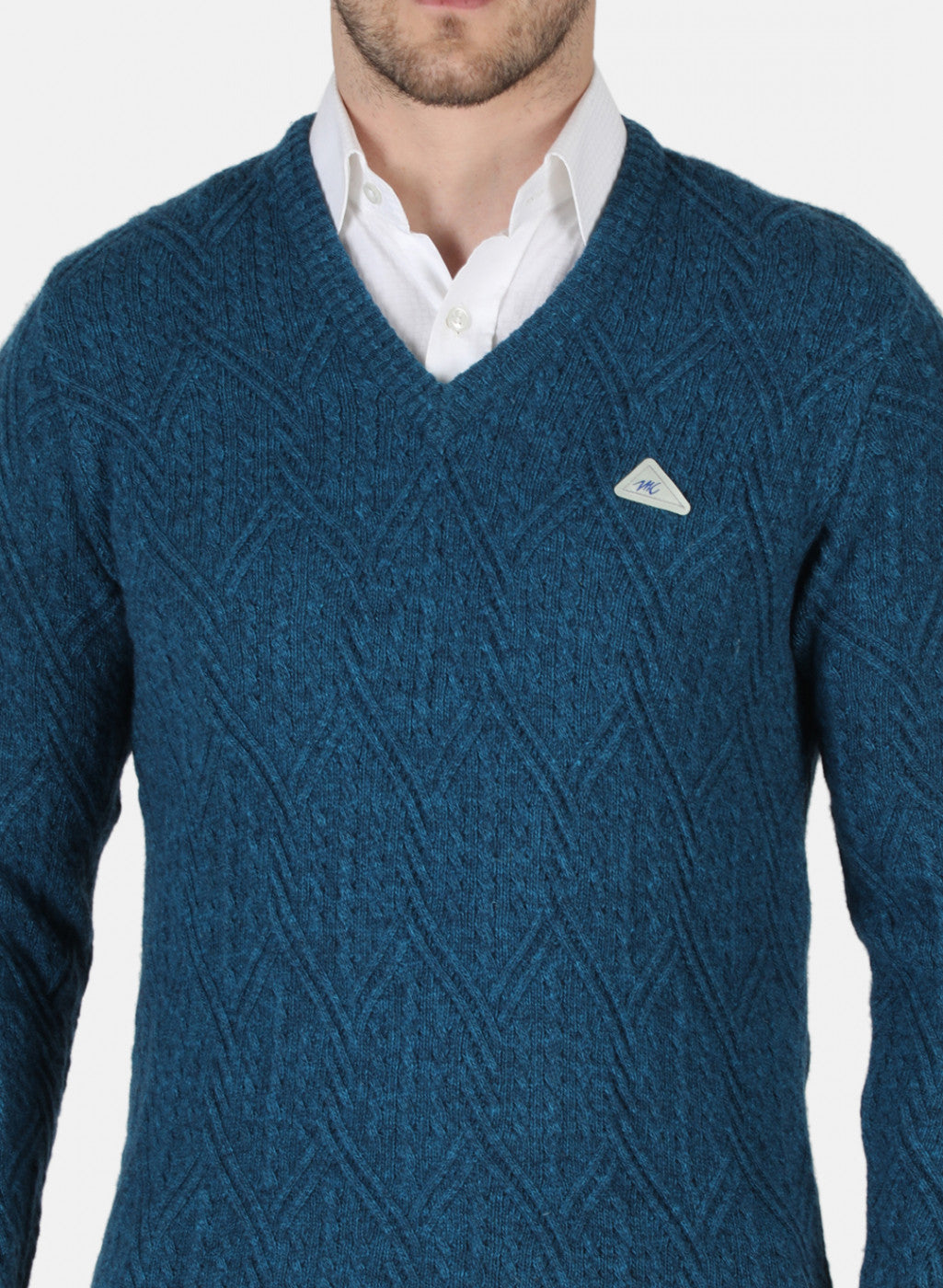 Men Blue Self Design Pullover