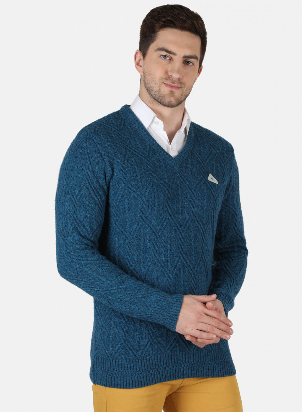 Men Blue Self Design Pullover