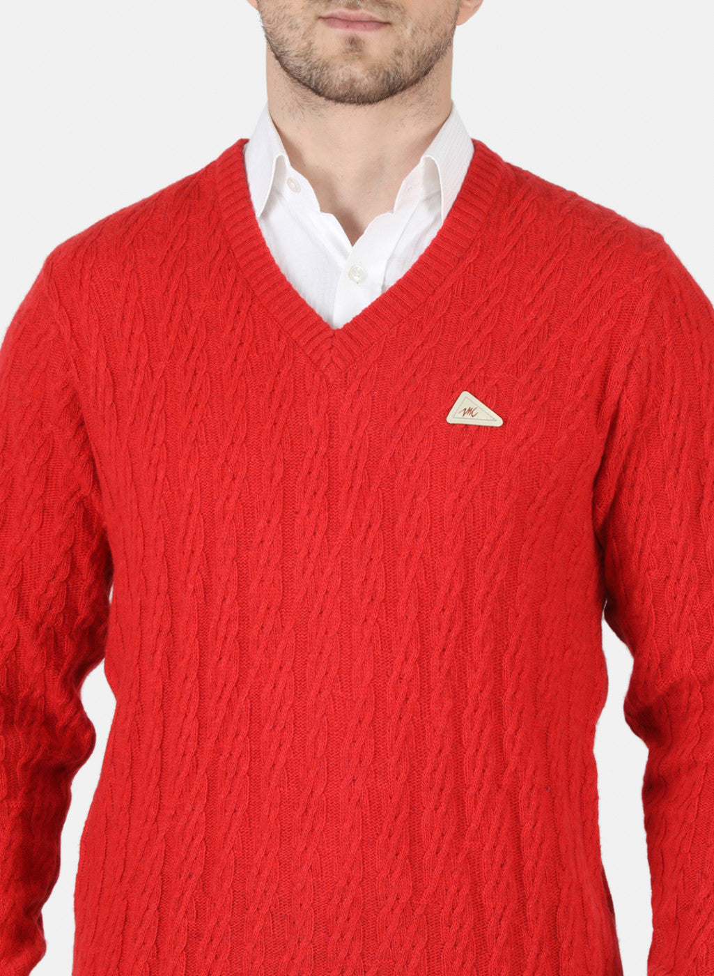 Men Red Self Design Pullover