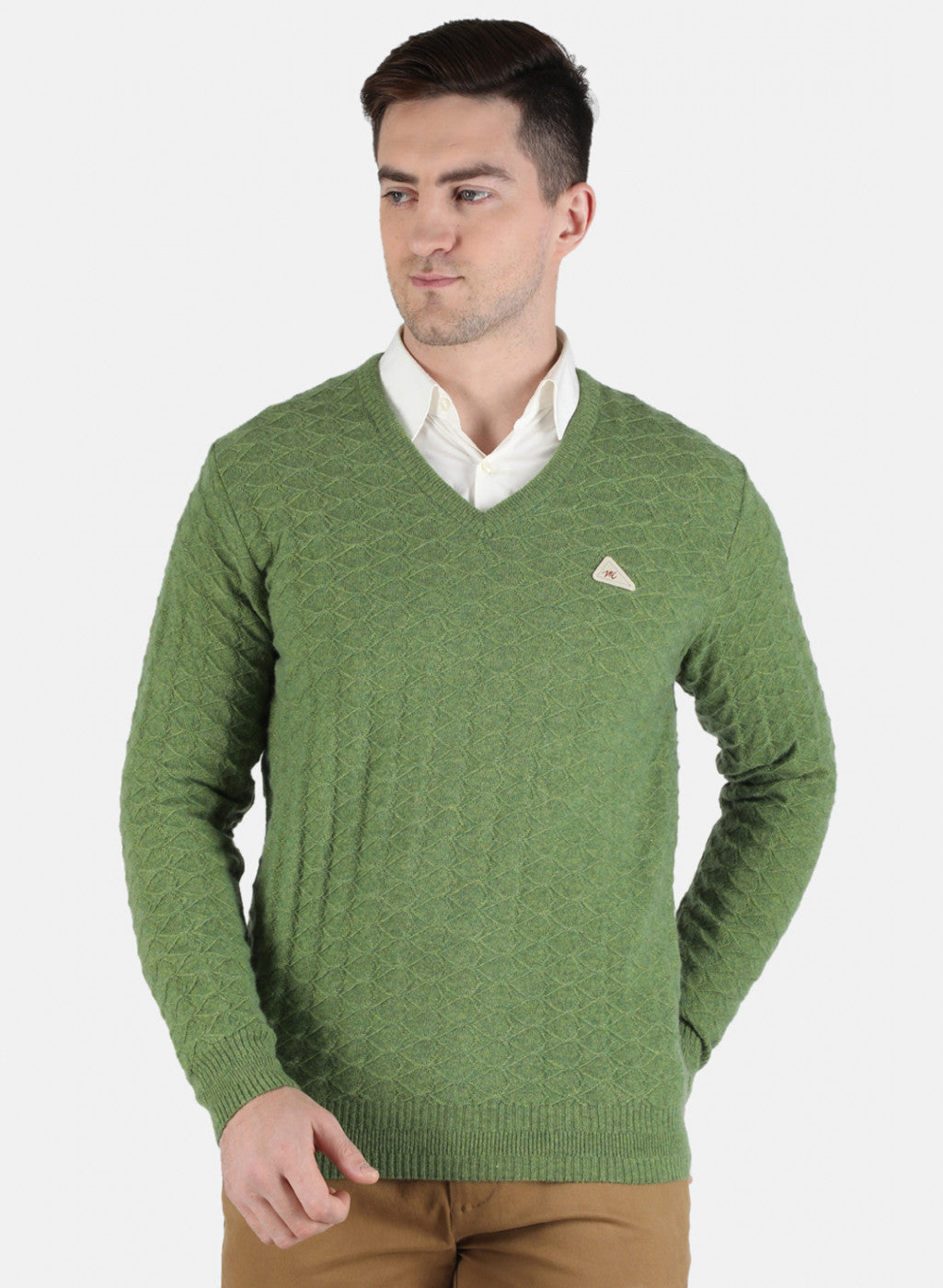 Men Green Self Design Pullover