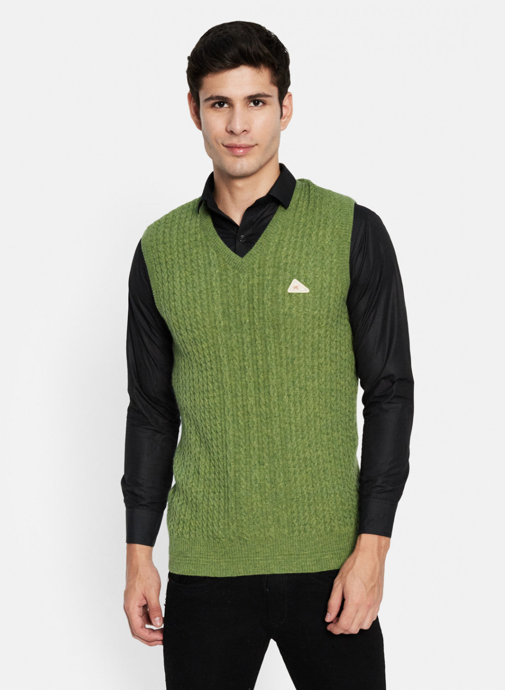 Men Green Self Design Sweater