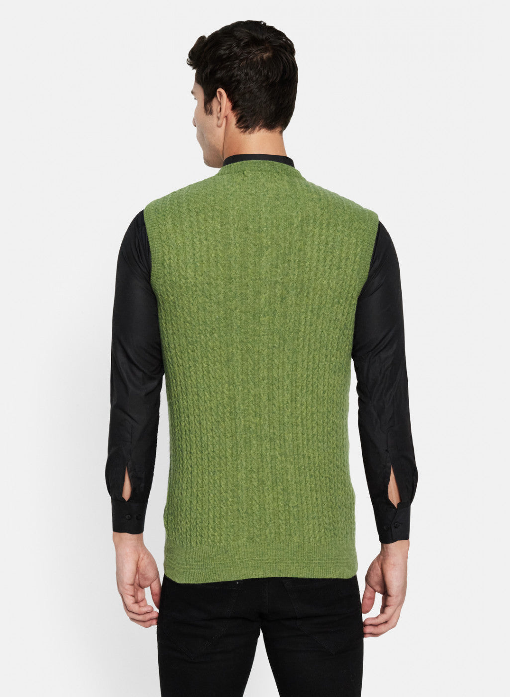 Men Green Self Design Sweater