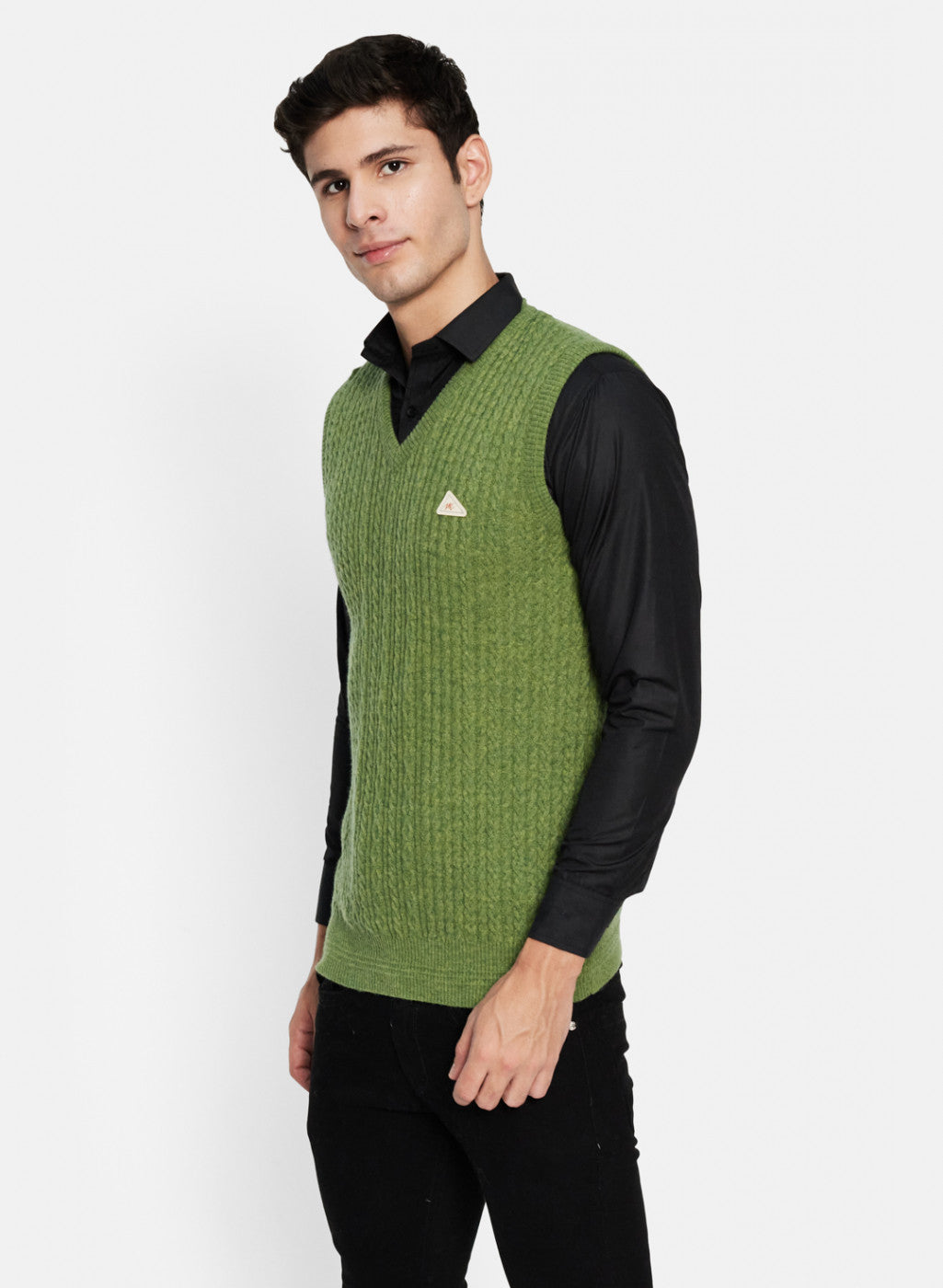 Men Green Self Design Sweater