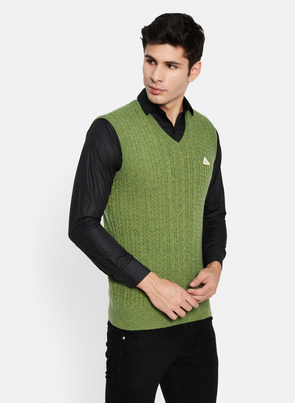 Men Green Self Design Sweater