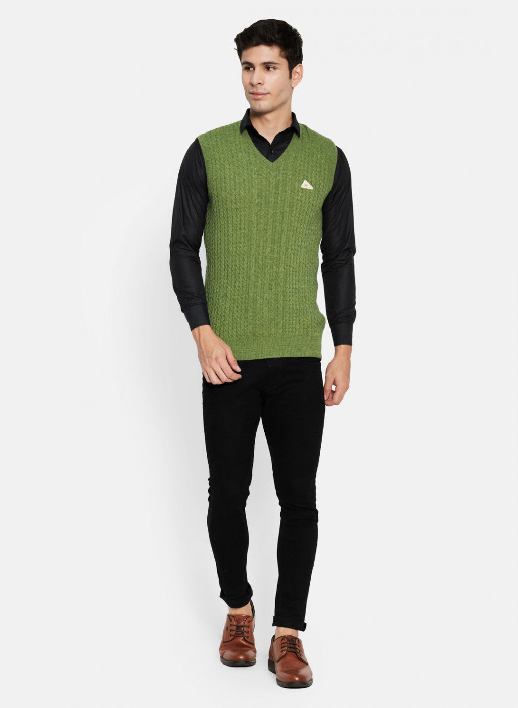 Men Green Self Design Sweater