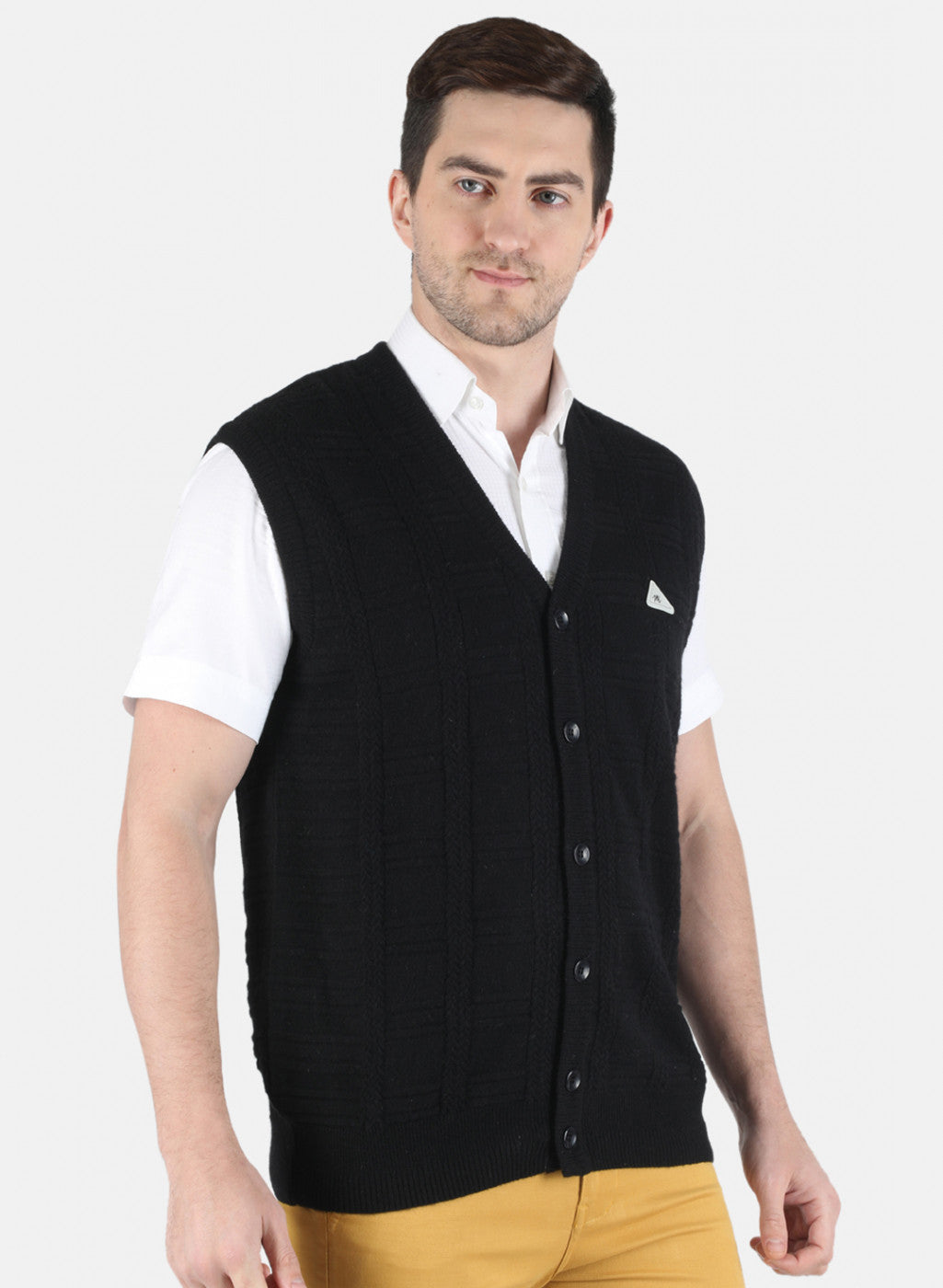 Men Black Self Design Cardigan