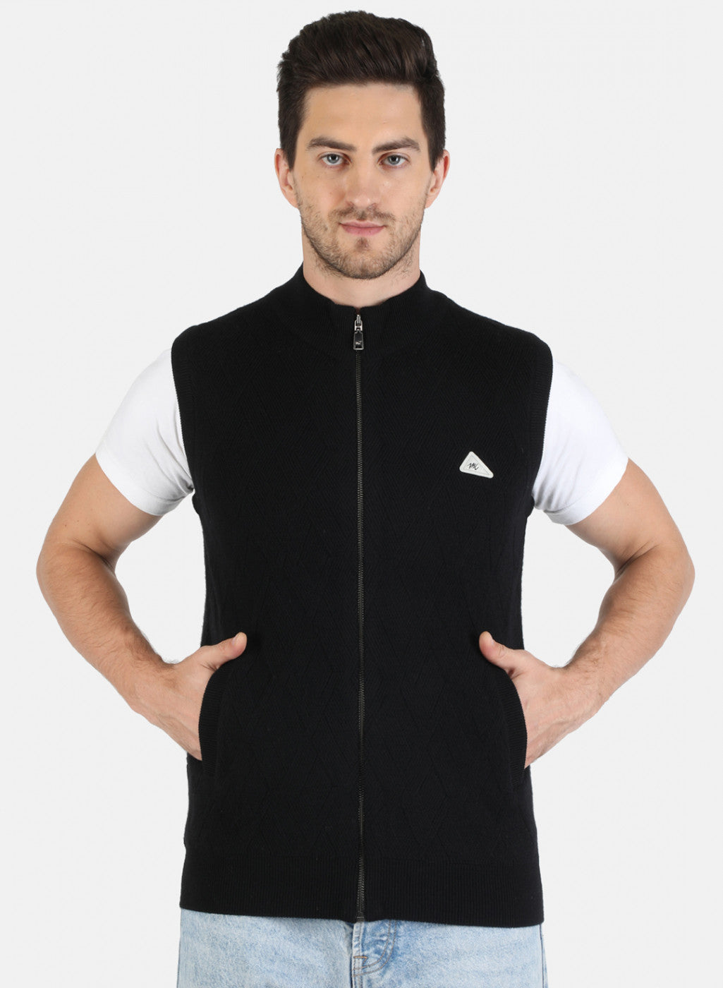 Men Black Self Design Pullover