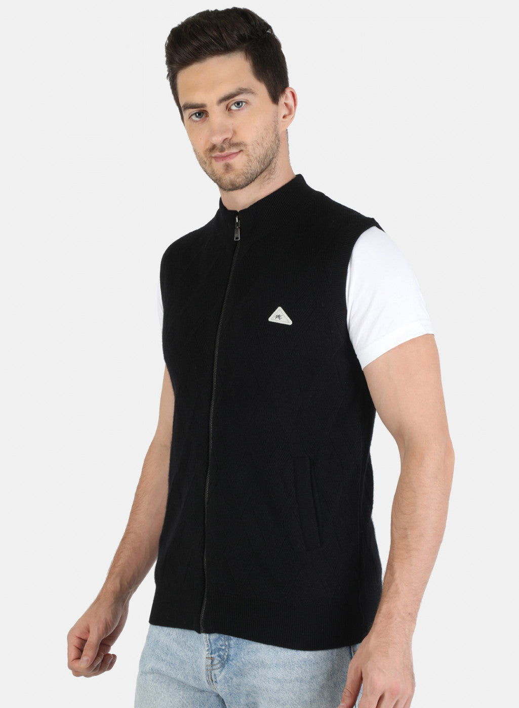 Men Black Self Design Pullover