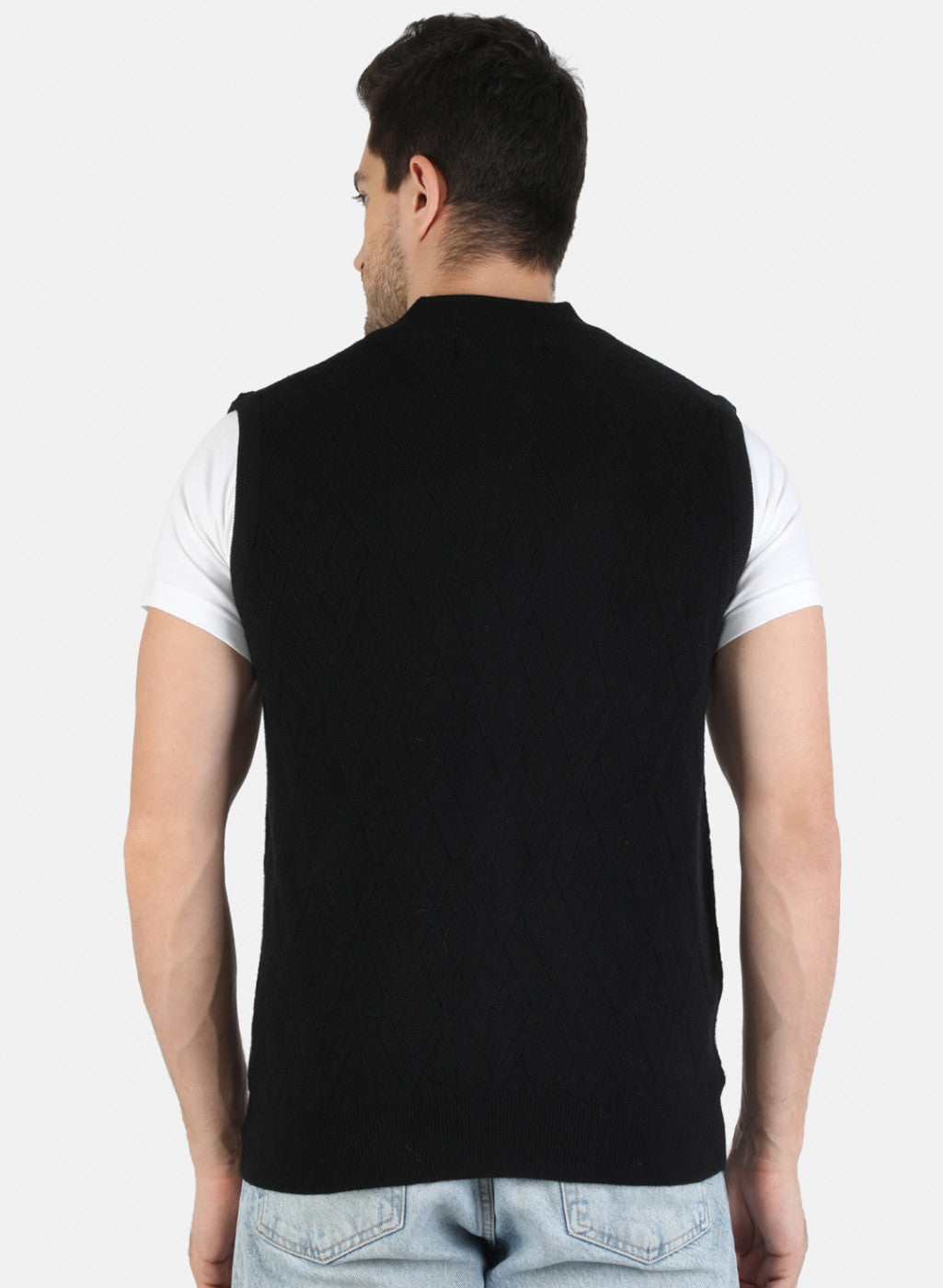 Men Black Self Design Pullover