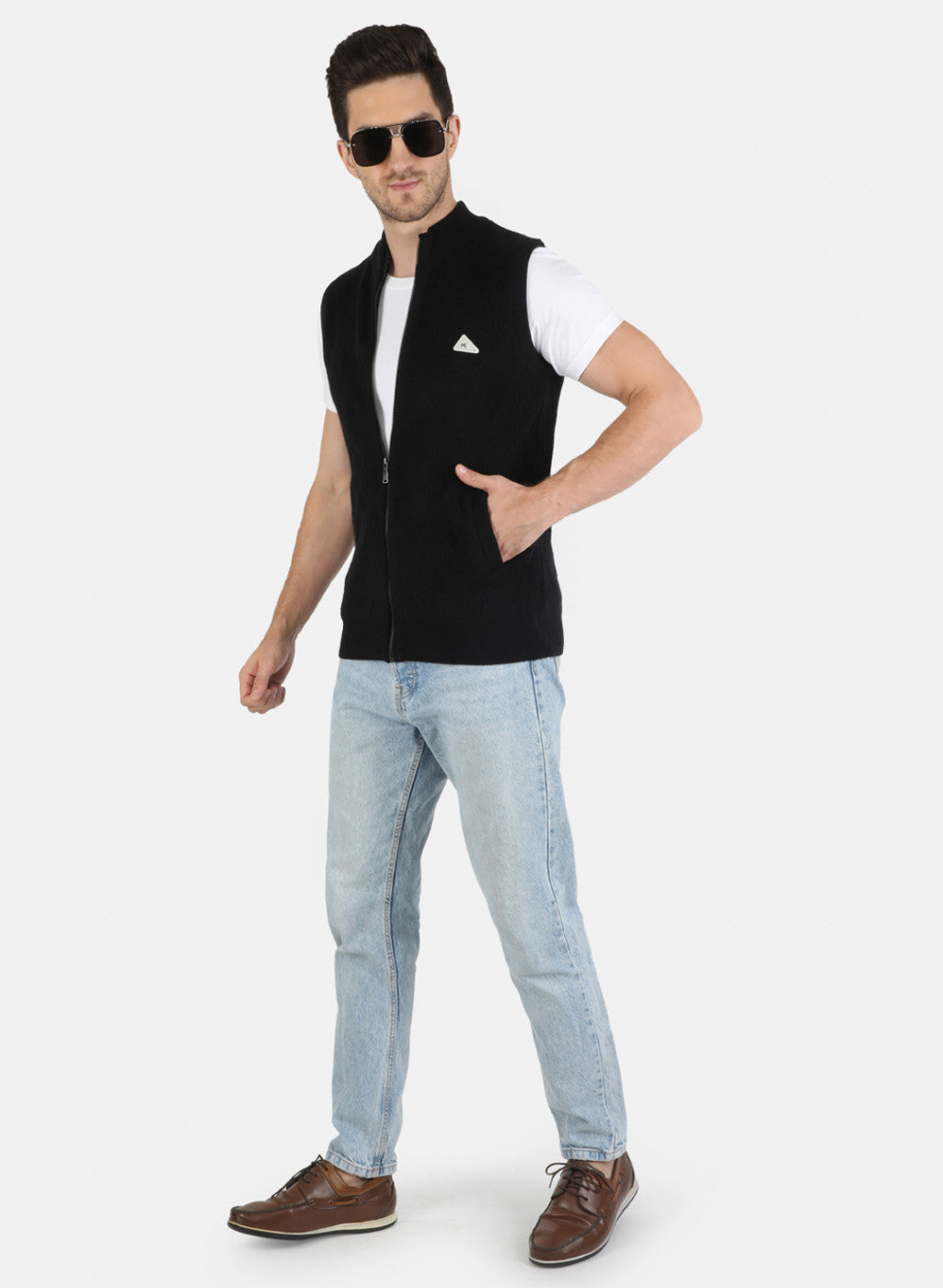 Men Black Self Design Pullover