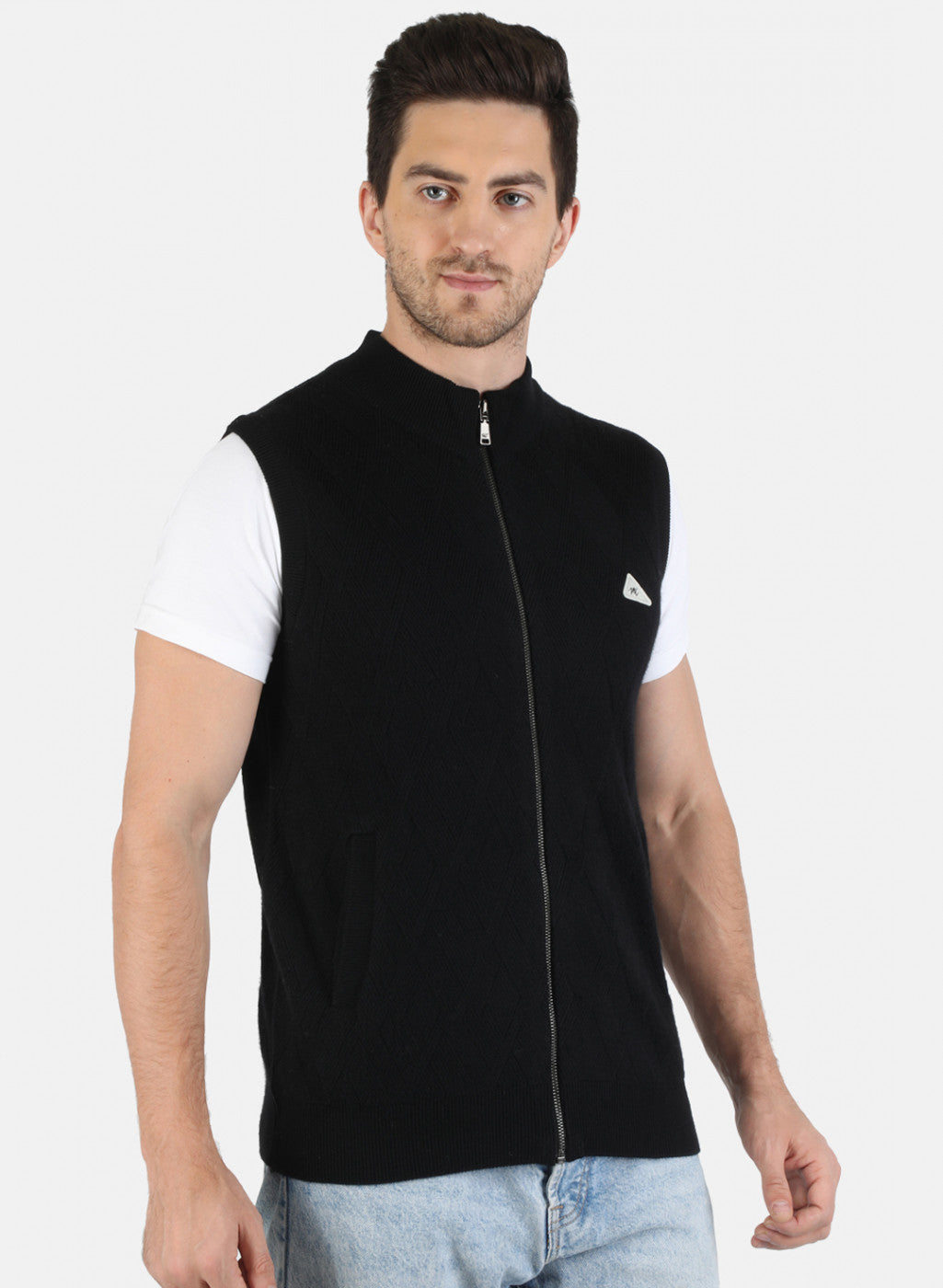 Men Black Self Design Pullover