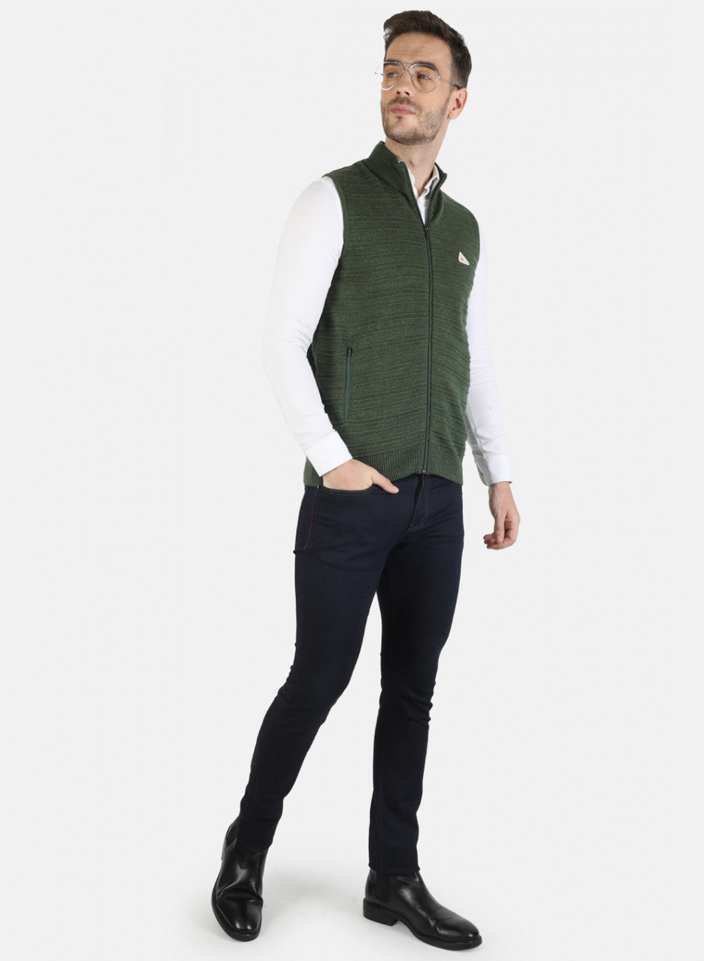 Men Green Solid Pullover