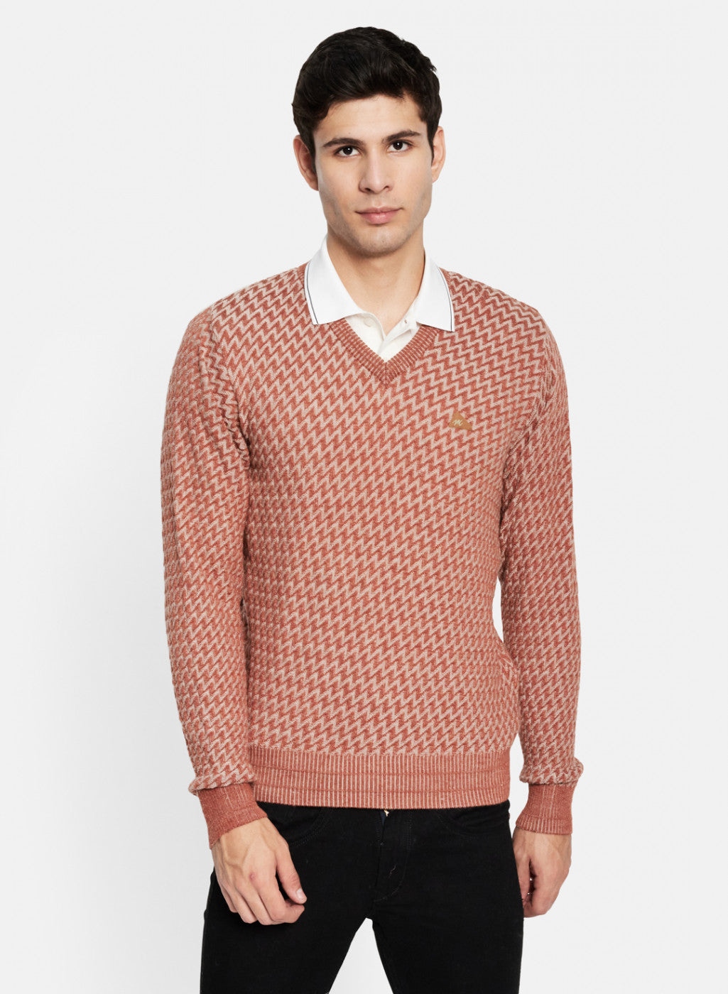 Men Orange Solid Pullover