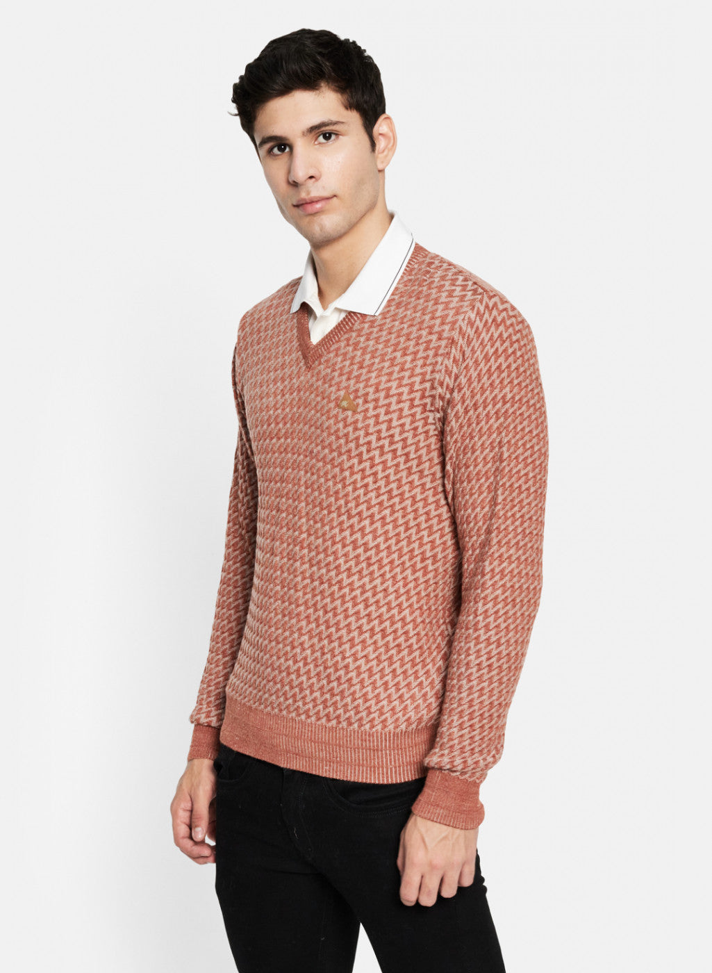 Men Orange Solid Pullover