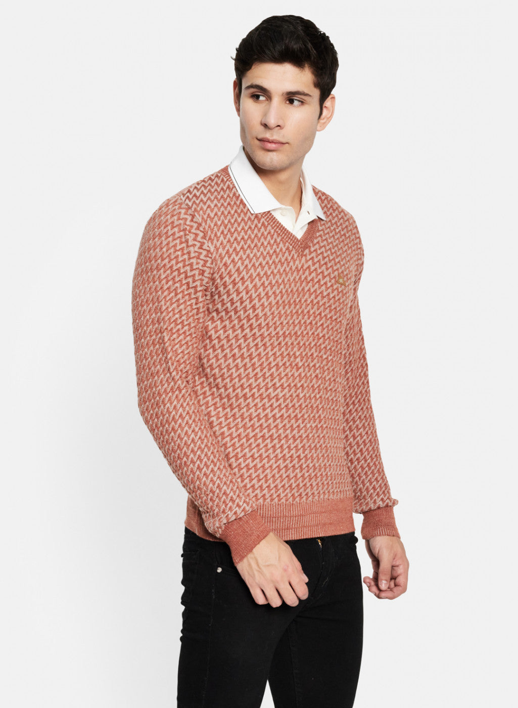 Men Orange Solid Pullover