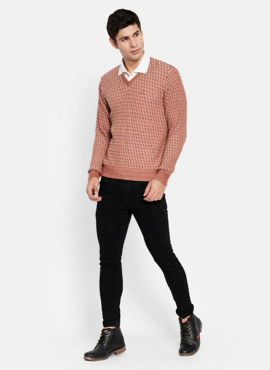 Men Orange Solid Pullover