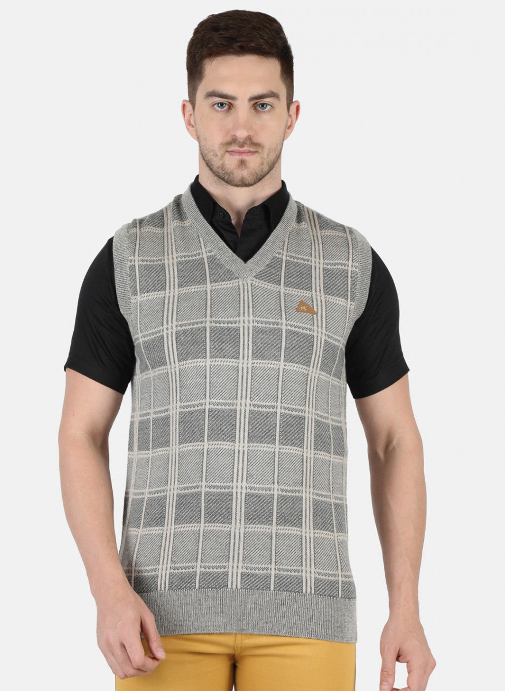 Men Grey Self Design Sweater